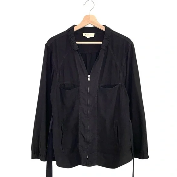 Isabel Marant Etoile Linen Blend Utility Jacket Zip Front Belted Black 6 Medium - Picture 1 of 13